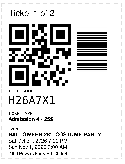 Ticket 1 for Halloween 26 costume party